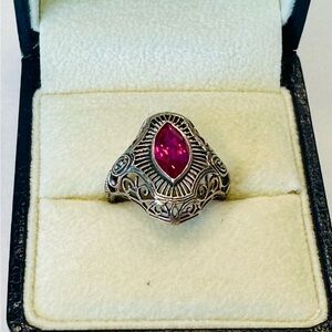 Sterling Silver Pink Topaz Marquis Cut Solitaire Ring Size 6